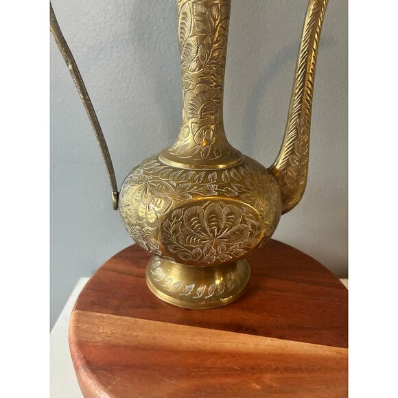 Vintage Hand-Engraved Solid Brass Ewer Pitcher – Ornate Middle Eastern Style - Picture 6 of 11